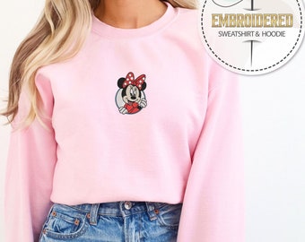 Minnie Embroidered Sweatshirt, Cute Minnie Sweatshirt, Youth Sweatshirt,  Disneyland Hoodie, Disney Character Embroidered Sweatshirt
