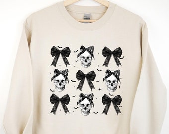 Halloween Skull Sweatshirt, Coquette Bow Hoodie, Horror Skull Sweatshirt, Trick Or Treat, Skeleton Sweatshirt, Boo Sweatshirt,Halloween Gift