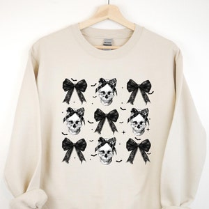 Halloween Skull Sweatshirt, Coquette Bow Hoodie, Horror Skull Sweatshirt, Trick Or Treat, Skeleton Sweatshirt, Boo Sweatshirt,Halloween Gift