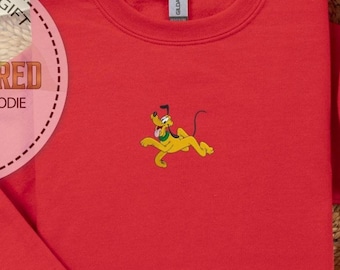 Pluto Embroidered Sweatshirt, Embroidery Disney Pluto Hoodie, Kids Pluto Embroidery Sweatshirt, Disney Dog Sweatshirt, Disney Travel Hoodie