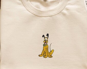 Embroidery Pluto Sweatshirt, Disney Dog Embroidered Hoodie, Kids Pluto Embroidery Gift, Dog Lover Sweatshirt, Girls Pluto Sweatshirt