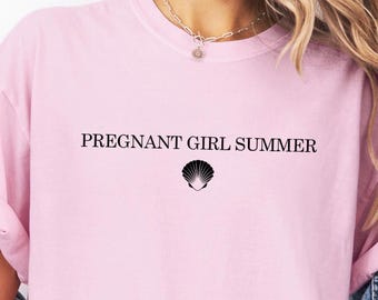Pregnant Girl Summer Comfort Colors Shirt, Pregnancy Announcement Tee, Pregnant Woman Tee, New Mommy Gift, Gift From Husband, Gift For Wife