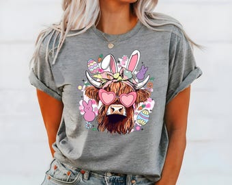 Easter Highland Shirt, Bunny Ears Tshirt, Cow Easter Tee, Cute Farm Animal, Easter Egg, Cute Bunny Tshirt, Heart Sunglasses, Funny Bunny