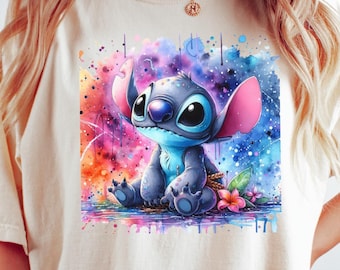 Stitch Watercolor Shirt, Comfort Color, Disney Stitch Gift, Stitch Birthday Tshirt, Cute Stitch Tee, Hawaii Stitch Shirt, Disney Travel Tee