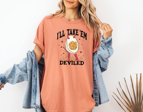 I'll Take 'Em Deviled Shirt, Spooky Season Tee, Fall Season Shirt, Funny Halloween Vibes Tee, Devil Egg Shirt, Thankful Tee, Comfort Colors