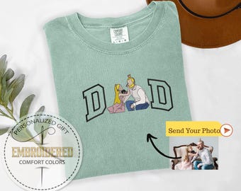 Embroidered Dad Shirt, Custom Embroidery Father Shirt, Dad Photo Tshirt, Family Photo Filling, Comfort Colors Shirt, Personalized Dad Tee