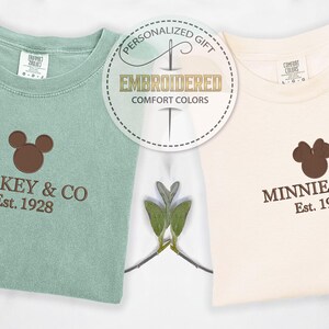 Mickey Minnie Co Est 1928 Comfort Colors Embroidered Shirt, Embroidery Walt Disney World Tee, Disney Family Matching Gifts, Disney Trip Tee image 10