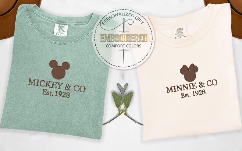 Mickey Minnie Co Est 1928 Comfort Colors Embroidered Shirt, Embroidery Walt Disney World Tee, Disney Family Matching Gifts, Disney Trip Tee image 10