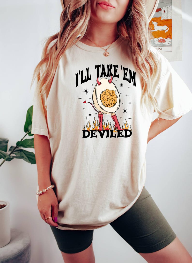 I'll Take 'Em Deviled Shirt, Spooky Season Tee, Fall Season Shirt, Funny Halloween Vibes Tee, Devil Egg Shirt, Thankful Tee, Comfort Colors 画像 7