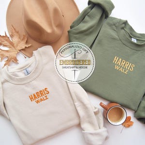 Embroidered Harris Walz Sweatshirt, Embroidery Political Hoodie, Kamala Harris Hoodie, Election 2024 Sweatshirt