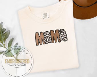 Embroidered Mama Shirt, Leopard Mama Shirt, Gift for Mom Tee, Mother's Day T-Shirt, Comfort Colors Tee, Cute Mom Shirt, Mom Life Shirt