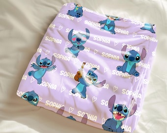 Personalized Stitch Blanket Custom Name, Disney Stitch Blanket Cute Fun, Lilo and Stitch Gift for Girls Kids Birthday Blanket