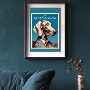 Weimaraner Weim Magazine Wall Art Blue - Matte Vertical Poster