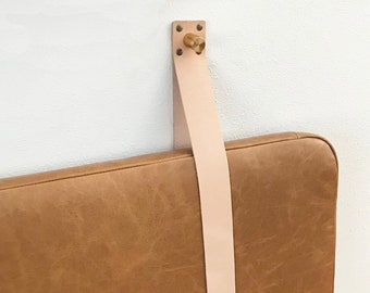 LEATHER STRAP & HARDWARE in Natural Vegetan colour One, Two or Three Leather Strap Set for Hanging Cushion