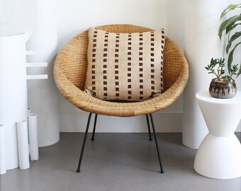 20X20 SQUARE - Burgundy and Beige Grid Stripe Pattern African Mud Cloth Pillow Cover, Copper Zipper - Made in LA