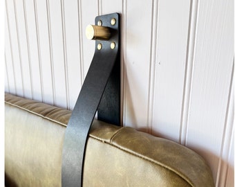 LEATHER STRAPS & HARDWARE  One, Two or Three Leather Straps for Hanging Cushion - Black Cow Leather Straps