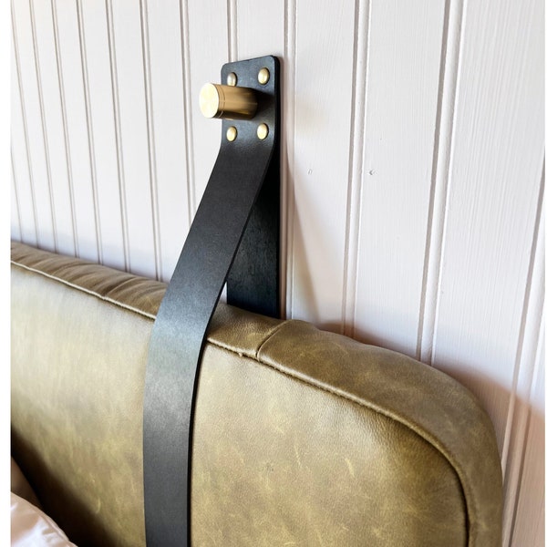 LEATHER STRAPS & HARDWARE  One, Two or Three Leather Straps for Hanging Cushion - Black Cow Leather Straps