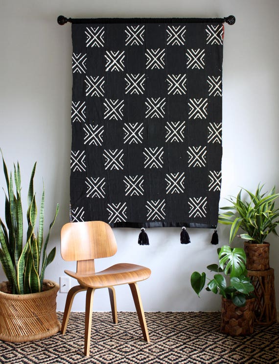 SALE** EXTRA LARGE Authentic Black Mudcloth Throw Blanket Fabric Shawl Textile Bohemian Wall Decor Tapestry Home Decor