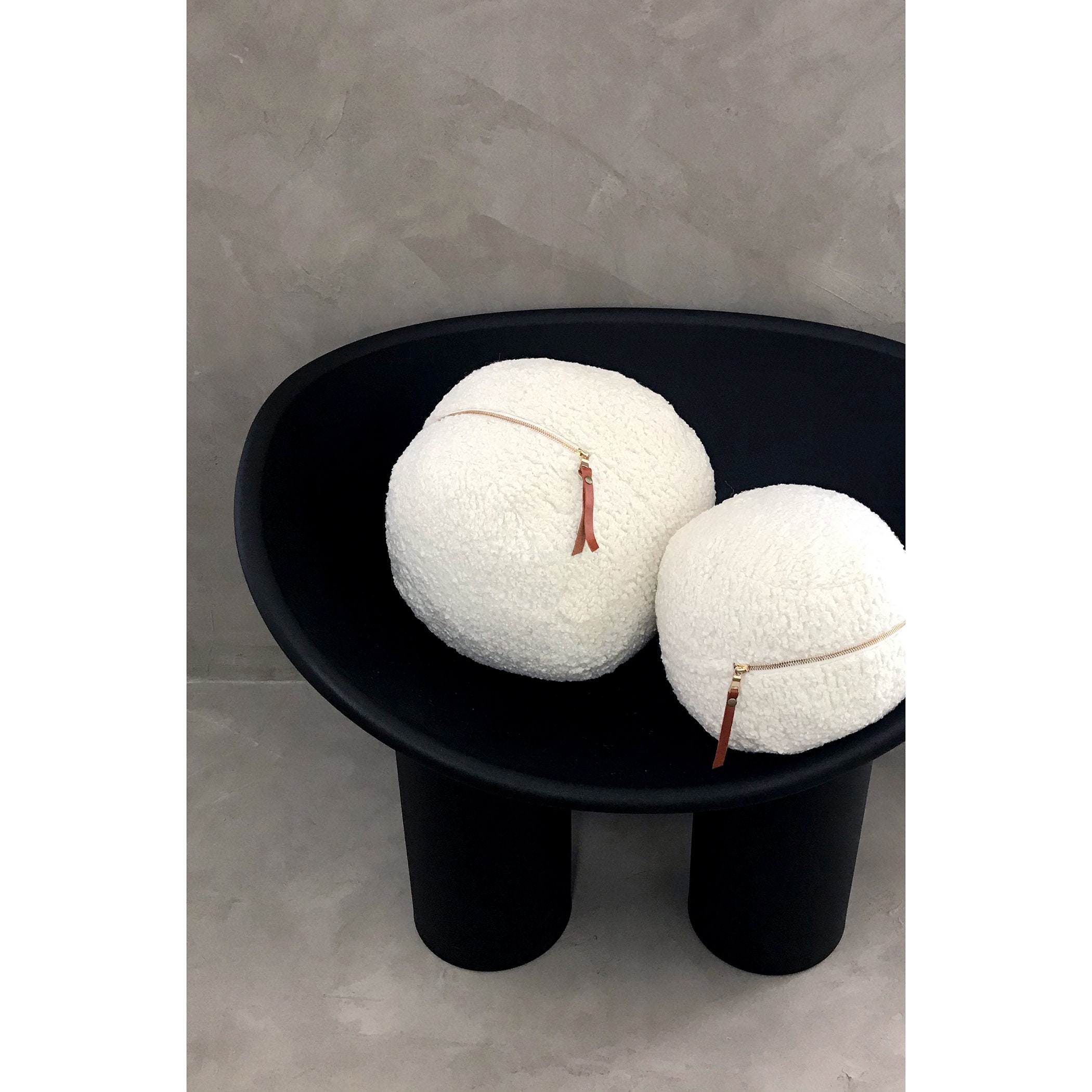 Faux Sheepskin Ball Pillow Set Two Round Sphere Pillows with Etsy