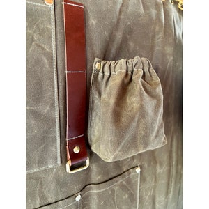The Scout Headboard with Pockets in Olive Green 100% Waxed Cotton & Leather, Vintage Military Camping, King, Cal King, Queen, Full image 7
