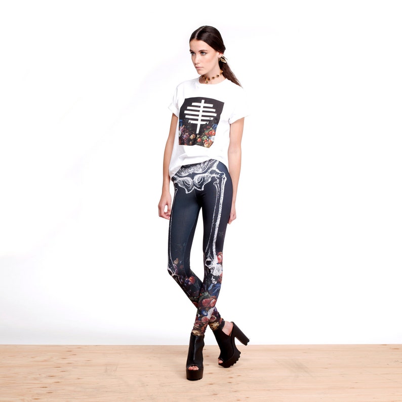 Skeleton Bones Floral Printed Leggings