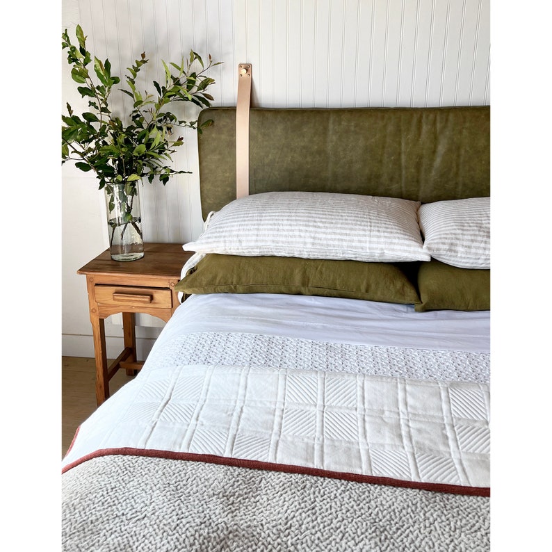 COVER ONLY Olive Green Leather Headboard Replacement Cover Etsy