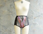High Waist Panties, Retro Panties, Black Sheer Panties, Panel Panties, Patterned Panties, Sheer Striped Panties, Purple, Lingerie, Handmade