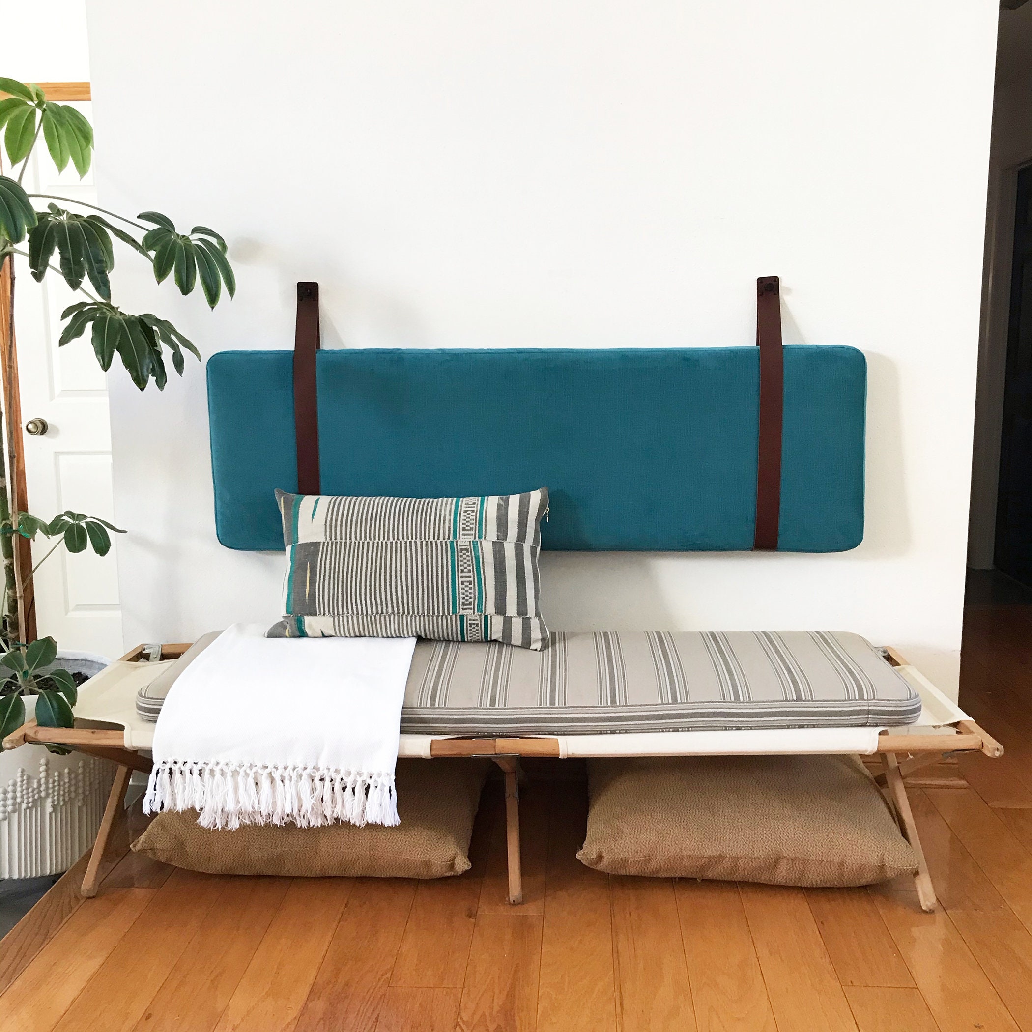 Aqua Crosshatch Velvet Wall Mounted Headboard Cushion with Etsy