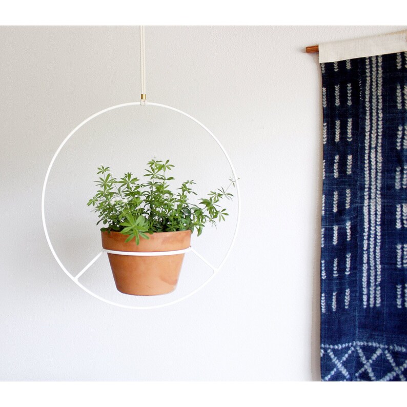 Made in Los Angeles White Metal Hanging Planter Round Mid Etsy