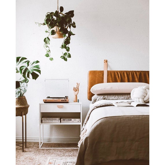 Camel leather headboard deals