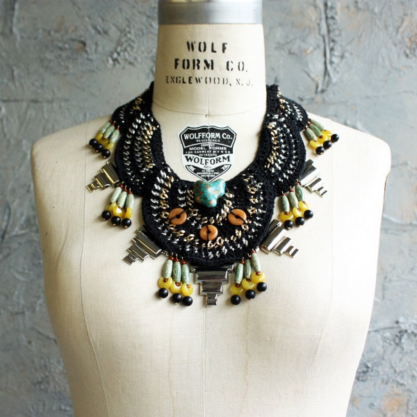 Crochet and Chain Beaded Bib Necklace - The "Place D'Armes"