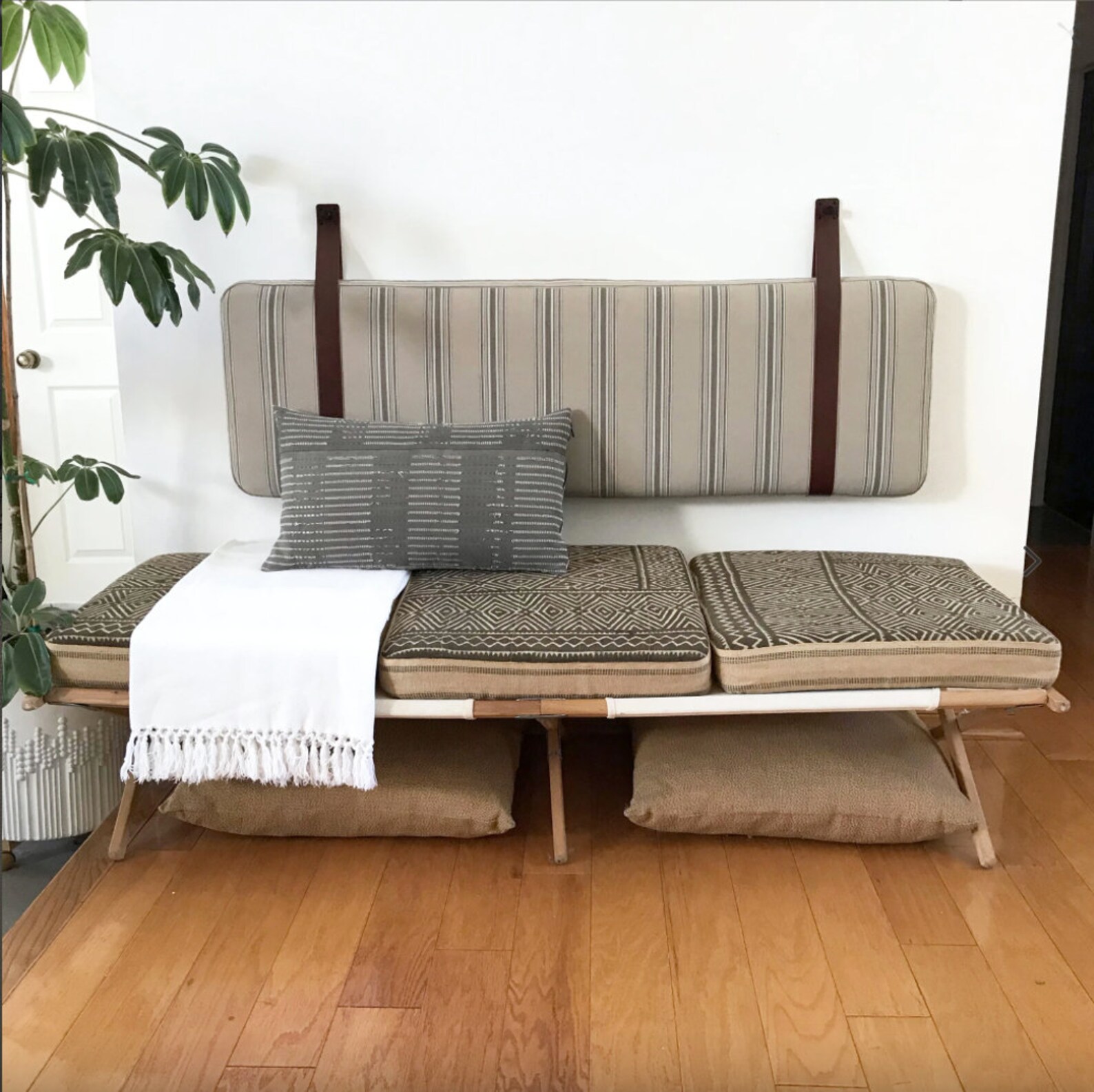 Striped Cotton Wall Mounted Headboard Cushion with Leather Etsy