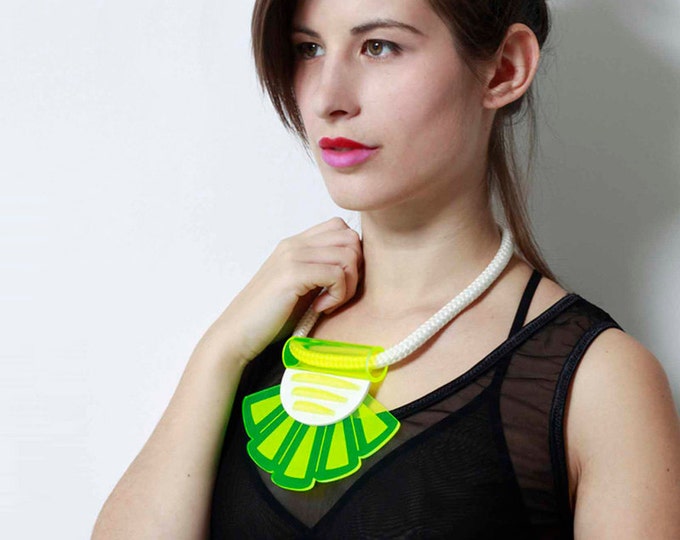 Fan Necklace Fluorescent Yellow Etsy