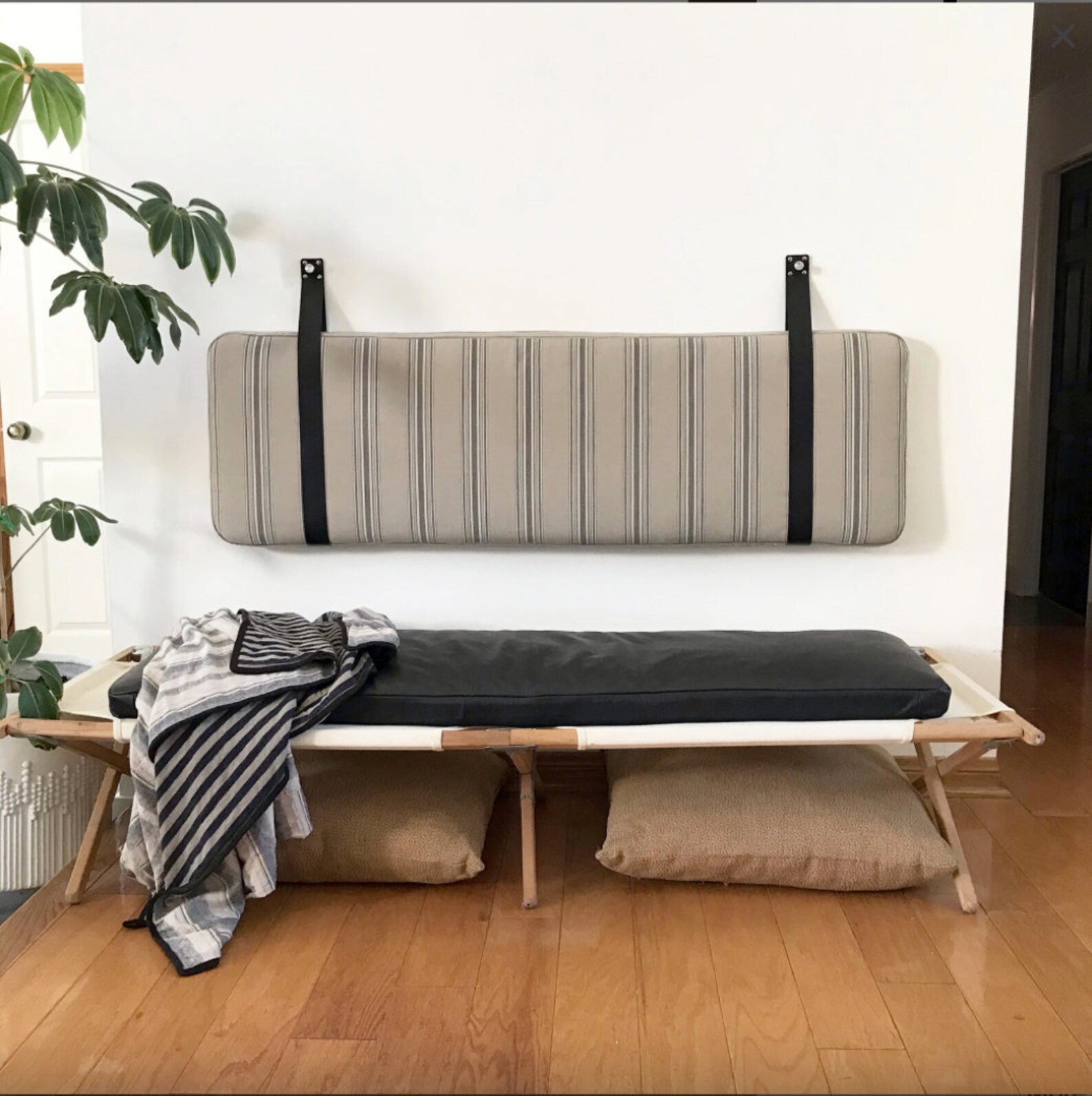 Striped Cotton Wall Mounted Headboard Cushion with Leather Etsy