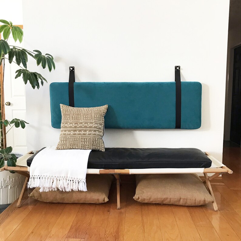 Aqua Crosshatch Velvet Wall Mounted Headboard Cushion With Etsy