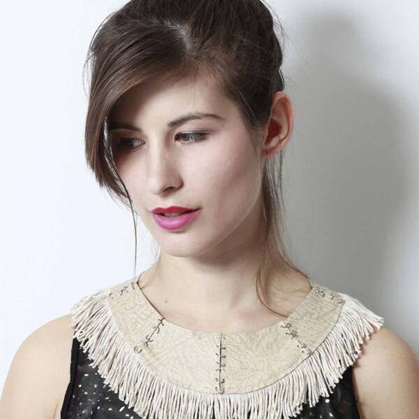 Fringe and Leather Collar - Natural