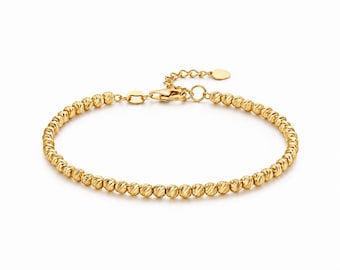 Bracciale in oro 18 carati con perline, taglio diamante da 3 mm, regolabile da 17 a 20 cm.