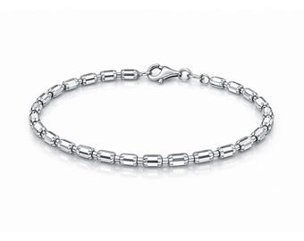 Massives PT950 Platin Armband 3 mm : tägliche Barrel-Glieder-Kette 17-22 cm