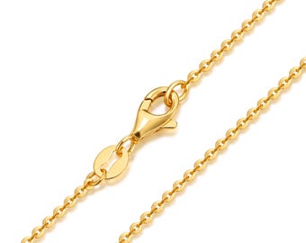 Collana a catena a maglia fine in oro 18 carati, 1,3 mm – Giallo, rosa o bianco