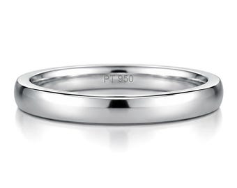 Alliance courte en platine massif PT950 (3 mm x 4 mm), confortable et élégante, style unisexe.