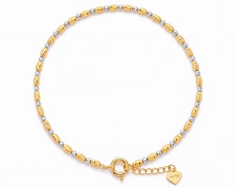 18K Gold Two-Tone Bar and Bead Bracelet, Faceted Minimalist Jewellery, Tempo