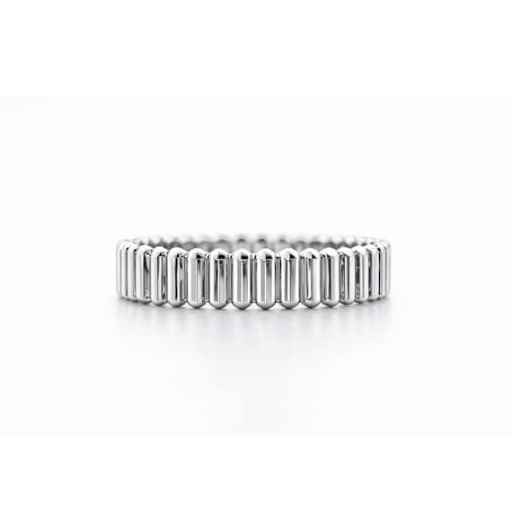 Platinum PT950  Ribbed Band Ring – 4mm Linear Textured Wedding Band or Unisex Everyday Ring