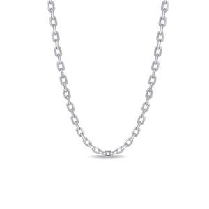 May include: A silver-colored chain necklace with a classic link design. The necklace is displayed against a white background, highlighting its polished finish. The chain is a simple, elegant accessory.