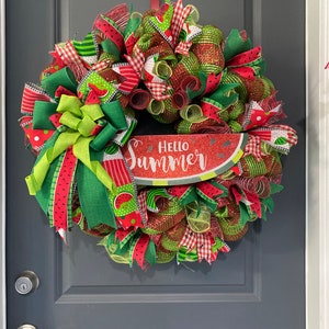 Watermelon wreath for front door, summer wreath, watermelon decor,
