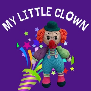 Amigurumi CLOWN DOLL pdf digital crochet pattern for diy.  Crochet toy pattern.