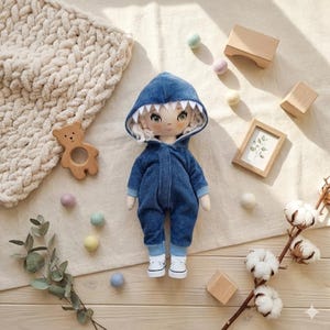 Patrón de costura para muñeca de trapo de anime: Muñeca de 10 pulgadas con tutorial en PDF de Kigurumi de tiburón