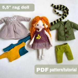 Mini Rag Doll Pattern – 5,5&quot; Soft Doll PDF Sewing Tutorial - wardrobe doll – DIY Doll Clothes Set - diy doll clothes - fabric doll diy