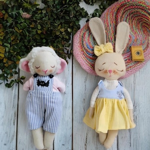 Bunny and Lamb Sewing Pattern Set – DIY Soft Dolls with Clothes | Rabbit & Lamb PDF Patterns with Outfits | Cute stuffet animal pattern
