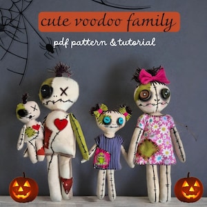 Voodoo Family Doll Sewing Pattern – Linen Dolls, Halloween Decor (PDF Pattern)
