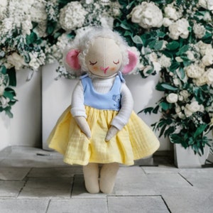 DIY Rag Lamb with dress Sewing Pattern & Guide  - Instant Download PDF. DIY toy soft, cuddly rag doll in organic linen or cotton